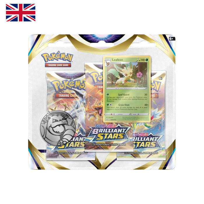 Pokémon: Sword & Shield-Brilliant Stars 3 Booster Packs, Coin & Leafon Promo Card